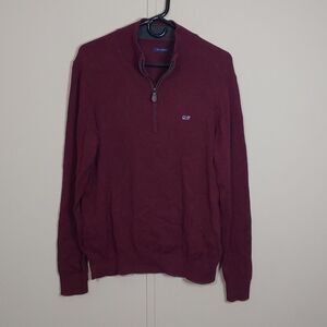 Vineyard Vines Men's Quarter Zip Maroon Sweater Size M Cotton Cashmere Blend